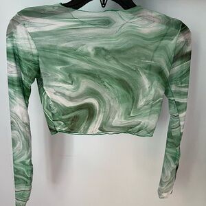 SHEIN sheer green and white wavey rave top :)